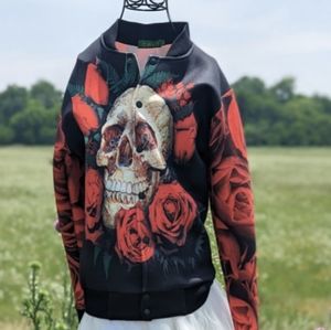 ROSES & Skull Front Zip Jacket by ISwag Large